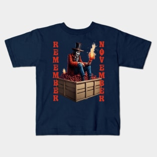 Guy Fawkes Sitting On Top Of A Box Of Dynamite Remember November Kids T-Shirt